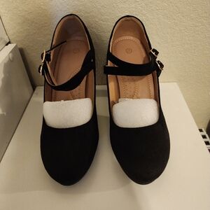 Black suade like dress high heals